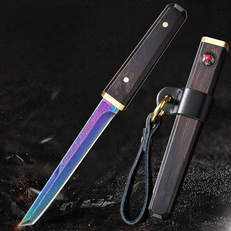 1pc Damascus Steel Outdoor Knife, Fruit Knife, Meat Mongolian Knife, High Hardness Mini Knife Sharp Tool