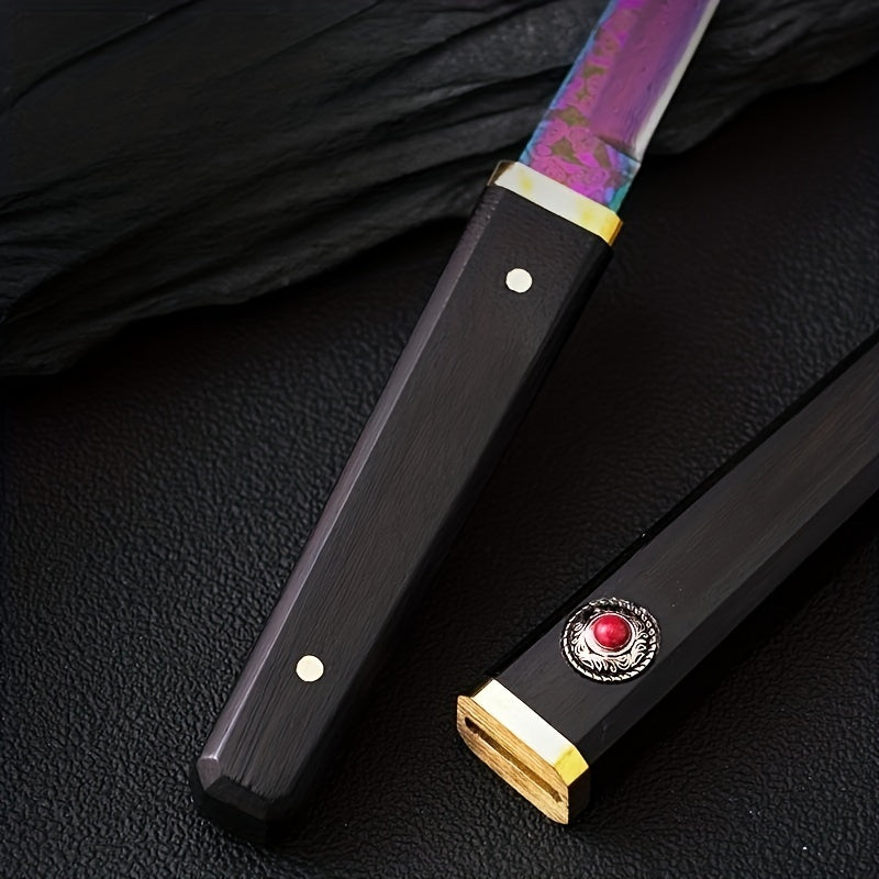 1pc Damascus Steel Outdoor Knife, Fruit Knife, Meat Mongolian Knife, High Hardness Mini Knife Sharp Tool
