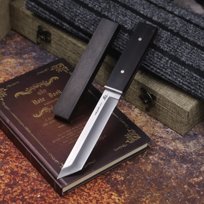 Japanese samurai ebony tactical straight knife high quality D2 steel sharp hunting knife outdoor tool knife gift knife