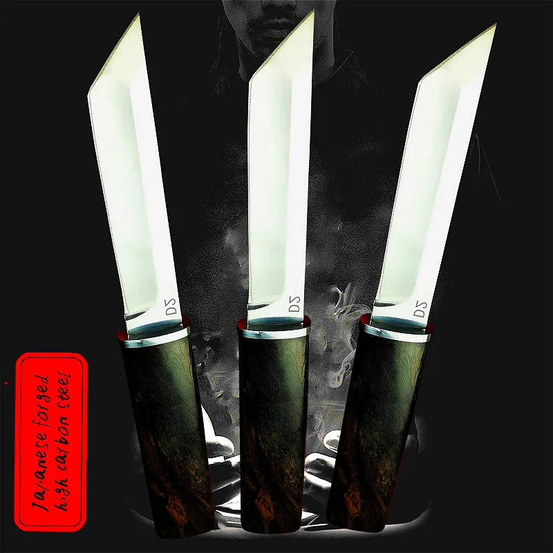 Japanese samurai ebony tactical straight knife high quality D2 steel sharp hunting knife outdoor tool knife gift knife