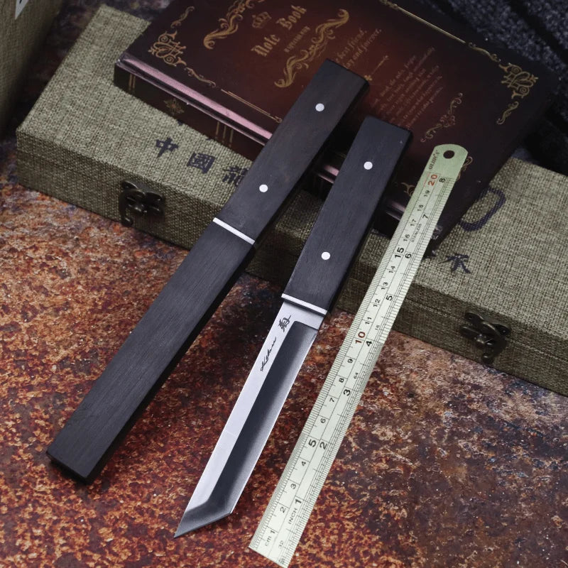 Japanese samurai ebony tactical straight knife high quality D2 steel sharp hunting knife outdoor tool knife gift knife