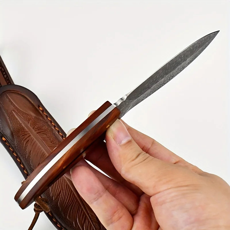 Kitchen Knife Meat Cleaver Knife Feather Pattern Knife With Sheath Stainless Steel Fruit Knives with Non-slip handle Bone Knife