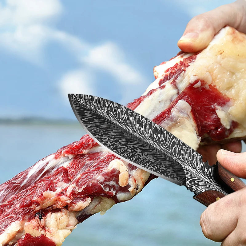 Kitchen Knife Meat Cleaver Knife Feather Pattern Knife With Sheath Stainless Steel Fruit Knives with Non-slip handle Bone Knife