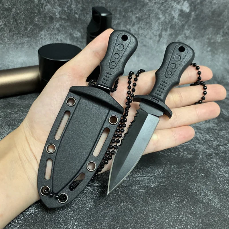 Outdoor Camping Knife Stainless Steel Fruit Knife Pocket Knife Self-defense Small Straight Knife Portable Necklace Mini Knife