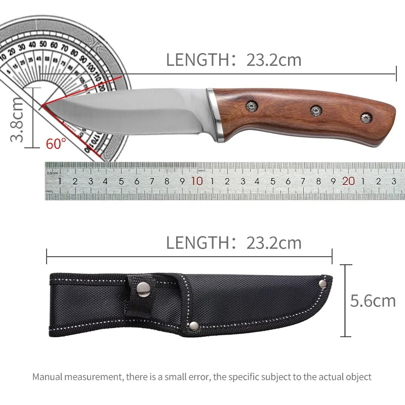 1 pc 9.3 inch, imitation Damascus grain knife, high carbon stainless steel, solid wood handle, for outdoor camping hunting barbe