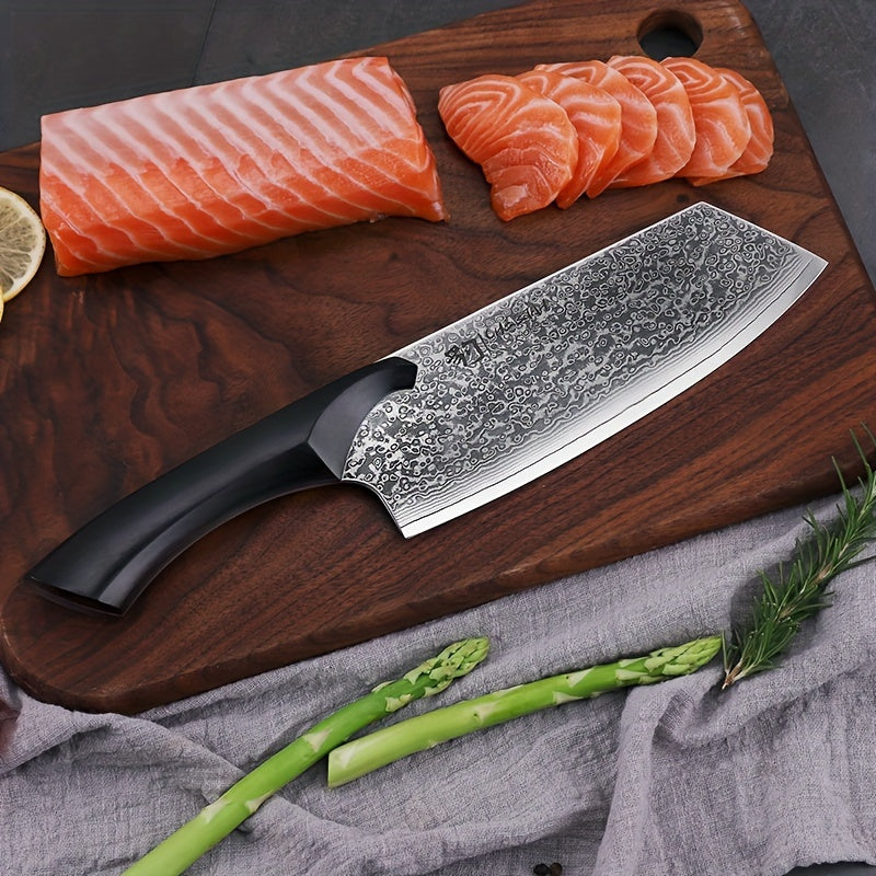 1pc, Cleaver Knife, Damascus Steel Chinese Chef Knife, Sharp Chopping Knife For Meat Vegetable (Cheetah Series, W/Ebony Wood Handle), Kitchen Utensils, Kitchen Supplies, Kitchen Accessories, Kitchen Stuffs