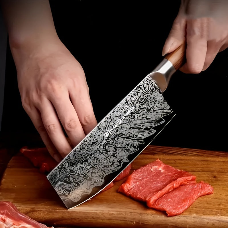1pc, Japanese Santoku Knife, Household Damascus Kitchen Knife, Chef Knife, Fruit Knife, Multifunctional Kitchen Cutting Slicing Knife, Meat Cleaver Knife, Kitchen Utensils, Kitchen Supplies, Back To School Supplies