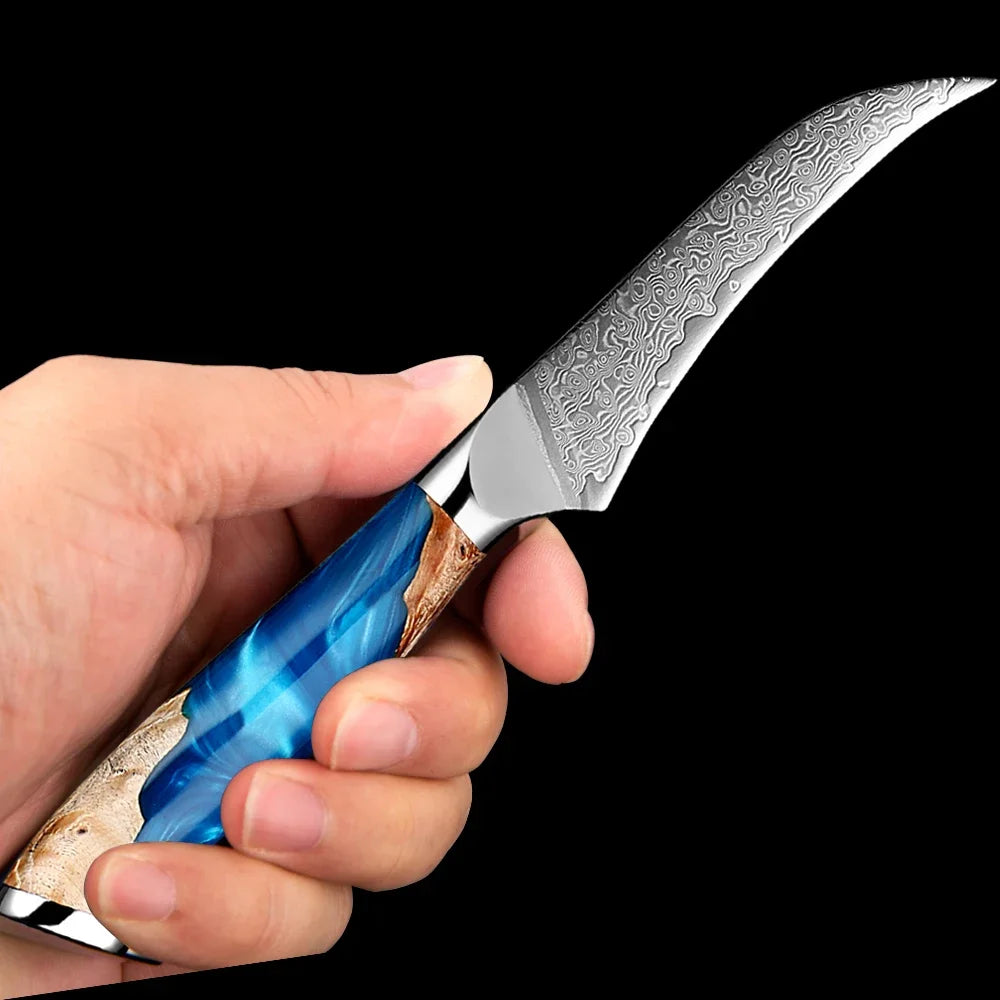 3.5” Bird's Beak Paring Knife Razor-Sharp Perfect Kitchen Fruit Knife Authentic Handcrafted Japanese Knife Damascus Steel Blade