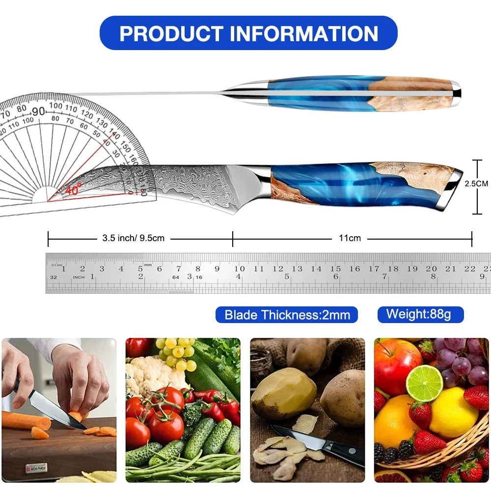 3.5” Bird's Beak Paring Knife Razor-Sharp Perfect Kitchen Fruit Knife Authentic Handcrafted Japanese Knife Damascus Steel Blade