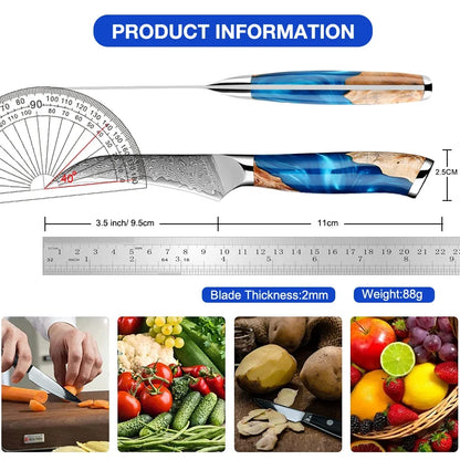 3.5” Bird's Beak Paring Knife Razor-Sharp Perfect Kitchen Fruit Knife Authentic Handcrafted Japanese Knife Damascus Steel Blade