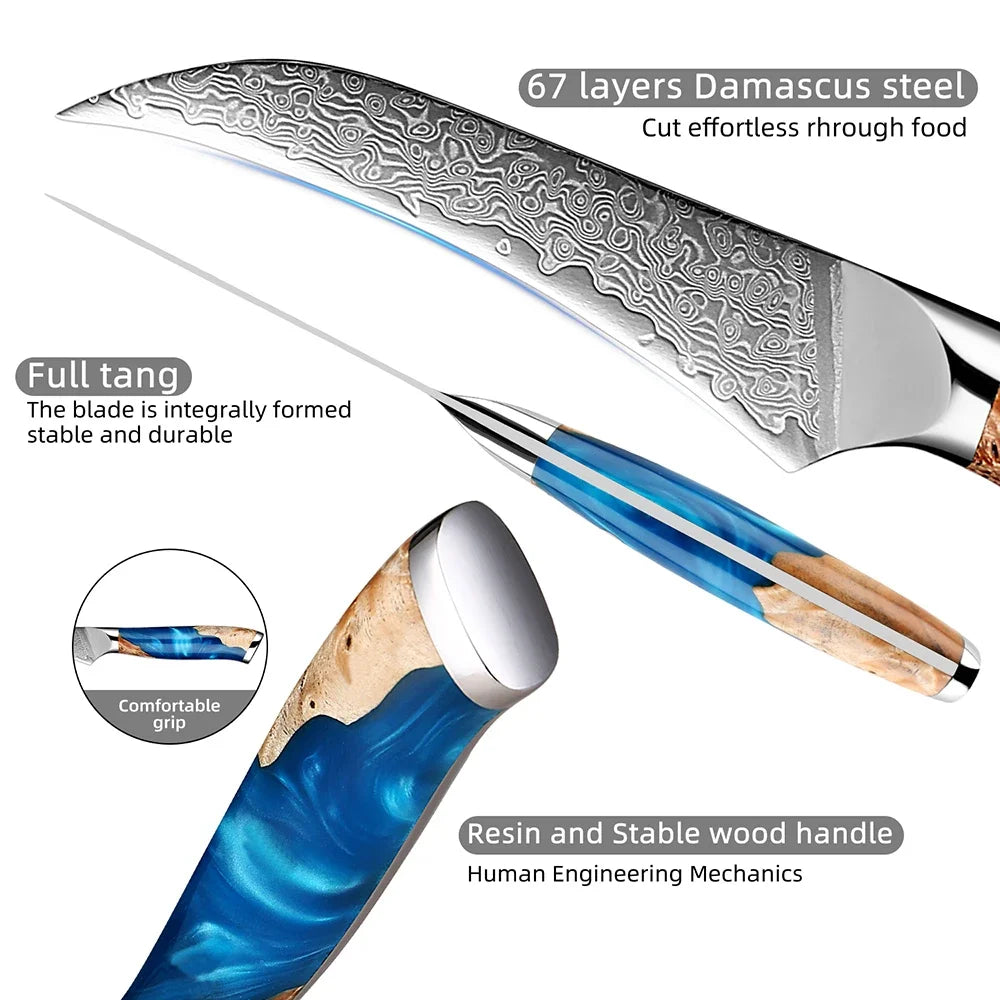 3.5” Bird's Beak Paring Knife Razor-Sharp Perfect Kitchen Fruit Knife Authentic Handcrafted Japanese Knife Damascus Steel Blade