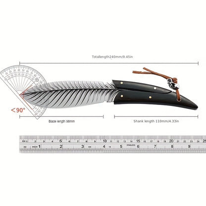 1pc, Feather Pattern Knife, Household Fruit Knife, Steak Knife, Camping Lamb Knife, Barbecue Meat Knife, Cleaver Knife, Meat Butcher Knife, Damascus Steel Feather Knife For Outdoor Camping Picnic, Kitchen Stuff