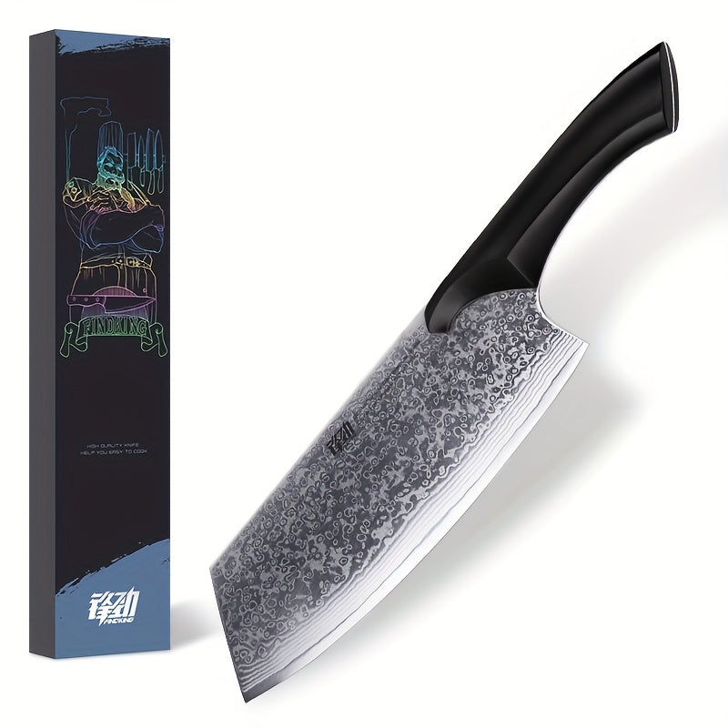 1pc, Cleaver Knife, Damascus Steel Chinese Chef Knife, Sharp Chopping Knife For Meat Vegetable (Cheetah Series, W/Ebony Wood Handle), Kitchen Utensils, Kitchen Supplies, Kitchen Accessories, Kitchen Stuffs