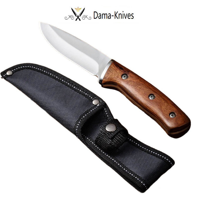 1 pc 9.3 inch, imitation Damascus grain knife, high carbon stainless steel, solid wood handle, for outdoor camping hunting barbe