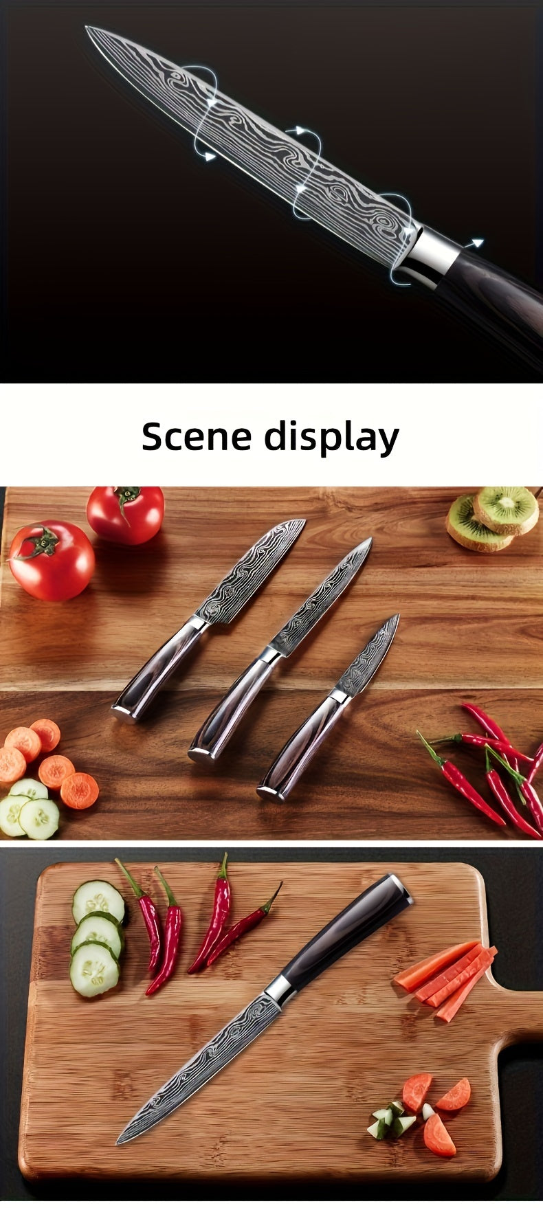 Damascus Patterned Chef's Knife, Stabbing Knife, Stainless Steel Kitchen Knife, Household Fruit Knife, Paring Knife, Kitchen Stuff