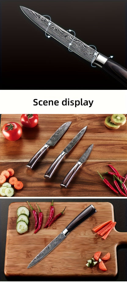 Damascus Patterned Chef's Knife, Stabbing Knife, Stainless Steel Kitchen Knife, Household Fruit Knife, Paring Knife, Kitchen Stuff
