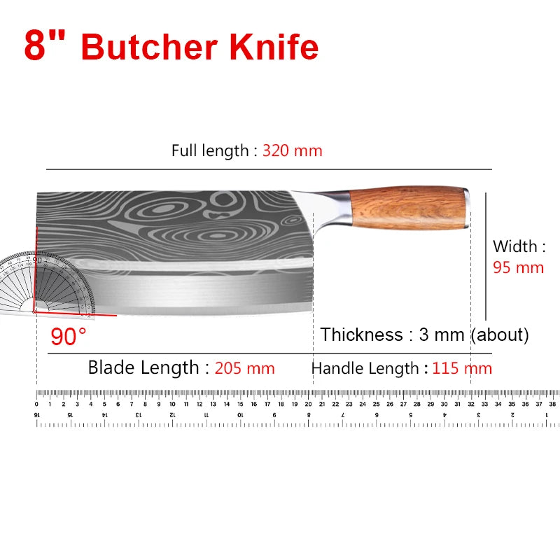 8 inch Kitchen Knife Professional Chef Knife Stainless Steel Damascus Laser Meat Cleaver Slicing Knife Kitchen Accessories