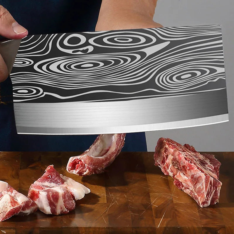 8 inch Kitchen Knife Professional Chef Knife Stainless Steel Damascus Laser Meat Cleaver Slicing Knife Kitchen Accessories