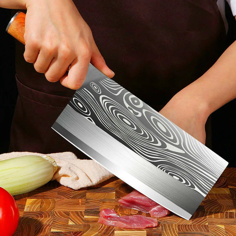 8 inch Kitchen Knife Professional Chef Knife Stainless Steel Damascus Laser Meat Cleaver Slicing Knife Kitchen Accessories