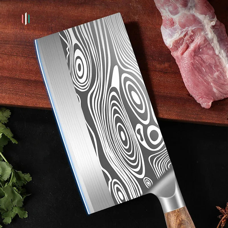8 inch Kitchen Knife Professional Chef Knife Stainless Steel Damascus Laser Meat Cleaver Slicing Knife Kitchen Accessories