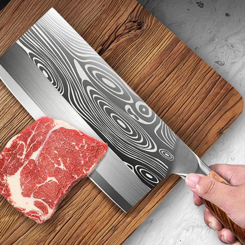 8 inch Kitchen Knife Professional Chef Knife Stainless Steel Damascus Laser Meat Cleaver Slicing Knife Kitchen Accessories