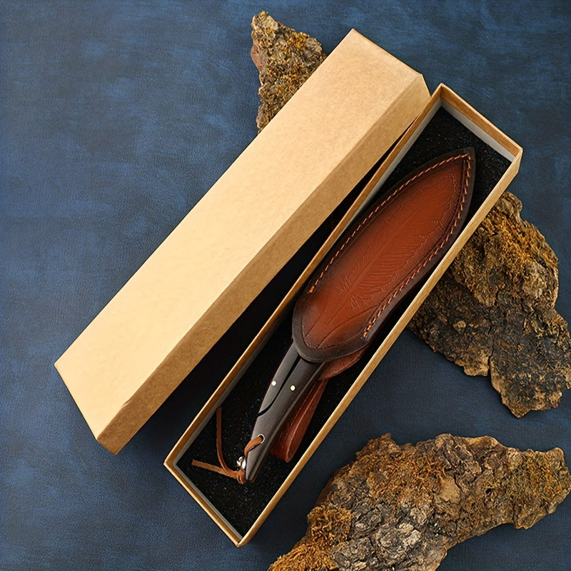1pc, Feather Pattern Knife, Household Fruit Knife, Steak Knife, Camping Lamb Knife, Barbecue Meat Knife, Cleaver Knife, Meat Butcher Knife, Damascus Steel Feather Knife For Outdoor Camping Picnic, Kitchen Stuff