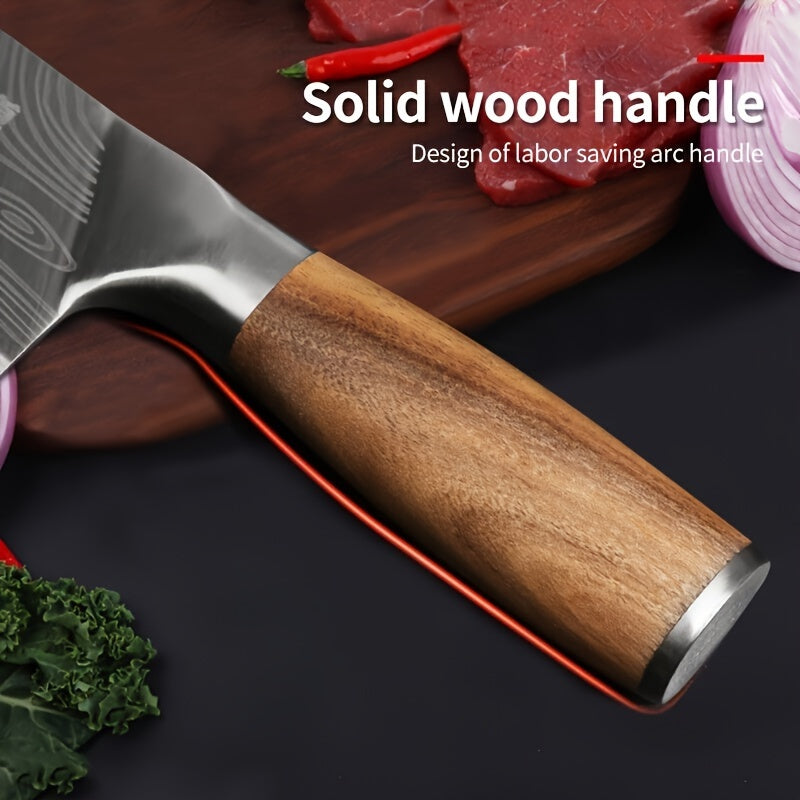 1pc Stainless Steel Asian Chef's Knife, Damascus Meat And Vegetable Cutting Knife, Household Kitchen Chef's Knife, Kitchen Stuff Kitchen Accessories Home Kitchen Items