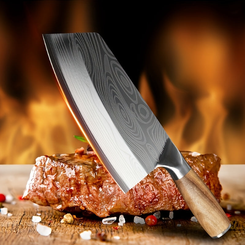 1pc Stainless Steel Asian Chef's Knife, Damascus Meat And Vegetable Cutting Knife, Household Kitchen Chef's Knife, Kitchen Stuff Kitchen Accessories Home Kitchen Items