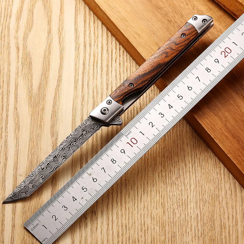 Damascus Pattern Folding Knife Outdoor Self-Defense Knife High Hardness Folding Knife Camping Survival Knife Tactical Faca Fruta
