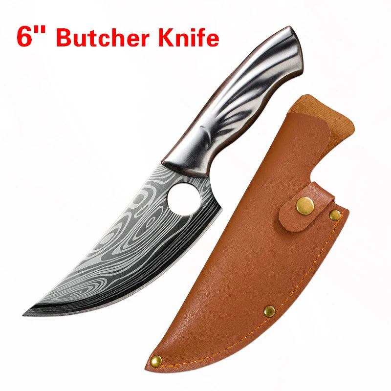 Damascus Pattern Kitchen Cleaver Meat Knife Butcher Utility Boning Knife Chicken Bone Kitchen Shears For Cooking Utensils