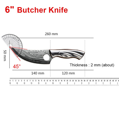 Damascus Pattern Kitchen Cleaver Meat Knife Butcher Utility Boning Knife Chicken Bone Kitchen Shears For Cooking Utensils