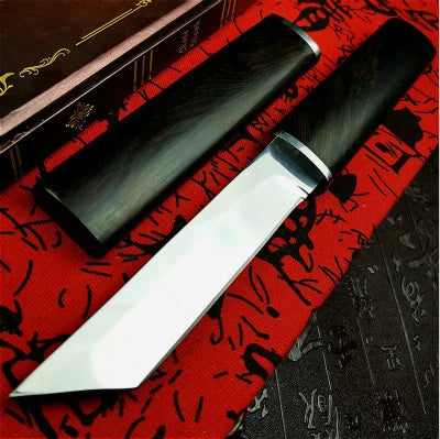 Japanese samurai ebony tactical straight knife high quality D2 steel sharp hunting knife outdoor tool knife gift knife