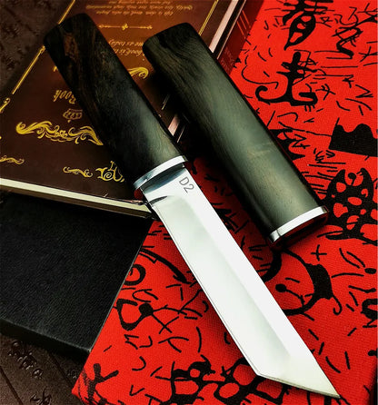 Japanese samurai ebony tactical straight knife high quality D2 steel sharp hunting knife outdoor tool knife gift knife