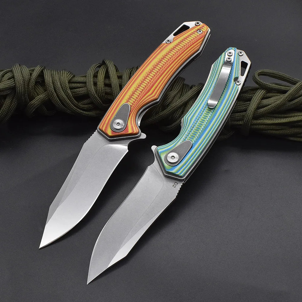 Kesiwo Herringbone Folding Knife D2 Blade G10 Handle Pocket Survival Hunting Knife Tactical EDC Kitchen Outdoor Camping Knife