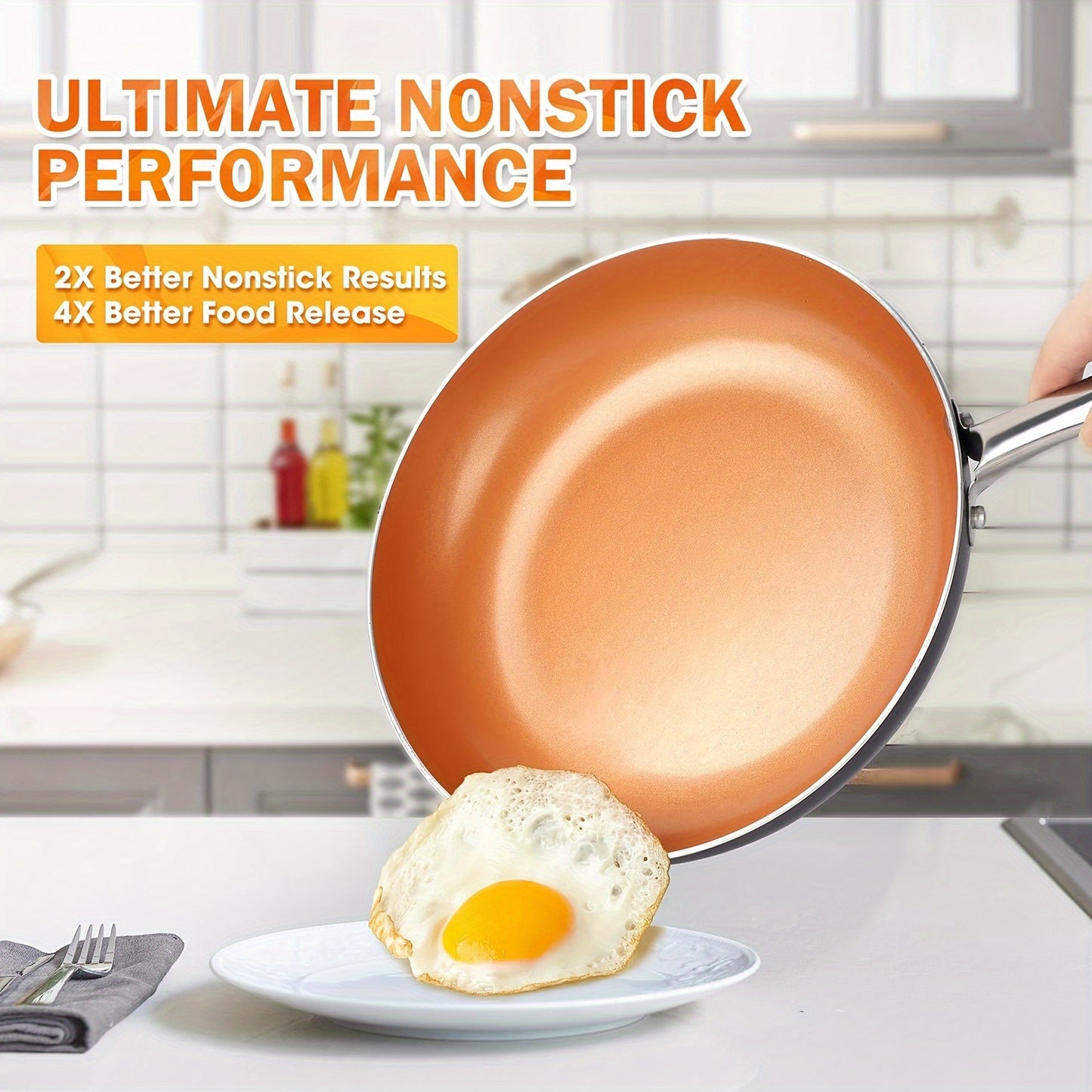 11inch Frying Pan With Lid, Copper Frying Pan With Ultra Nonstick Titanium Coating, Nonstick Copper Skillet 11inch, Copper Pans, Ceramic Frying Pans, For Home Kitchen And Restaurant, Kitchen Accessories，kitchen ware