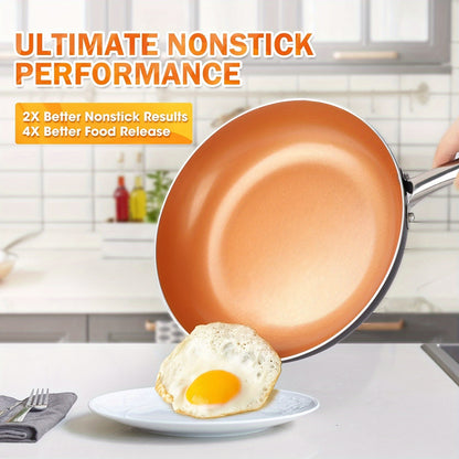 11inch Frying Pan With Lid, Copper Frying Pan With Ultra Nonstick Titanium Coating, Nonstick Copper Skillet 11inch, Copper Pans, Ceramic Frying Pans, For Home Kitchen And Restaurant, Kitchen Accessories，kitchen ware
