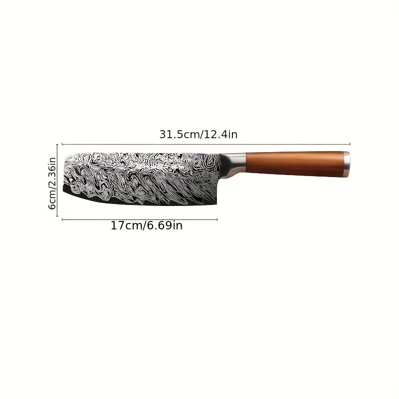 1pc, Japanese Santoku Knife, Household Damascus Kitchen Knife, Chef Knife, Fruit Knife, Multifunctional Kitchen Cutting Slicing Knife, Meat Cleaver Knife, Kitchen Utensils, Kitchen Supplies, Back To School Supplies