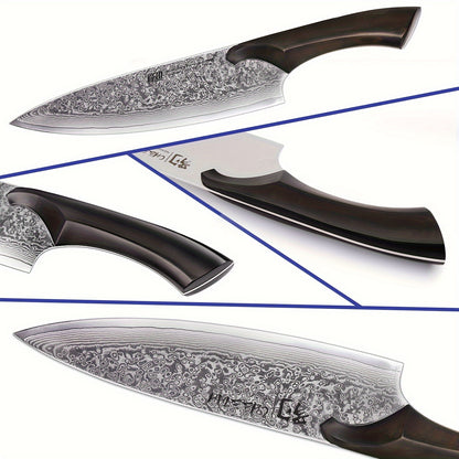 1pc, Cleaver Knife, Damascus Steel Chinese Chef Knife, Sharp Chopping Knife For Meat Vegetable (Cheetah Series, W/Ebony Wood Handle), Kitchen Utensils, Kitchen Supplies, Kitchen Accessories, Kitchen Stuffs