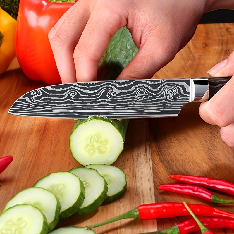 Damascus Patterned Chef's Knife, Stabbing Knife, Stainless Steel Kitchen Knife, Household Fruit Knife, Paring Knife, Kitchen Stuff