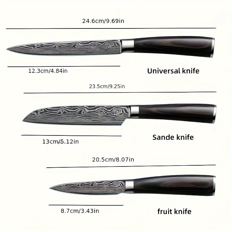 Damascus Patterned Chef's Knife, Stabbing Knife, Stainless Steel Kitchen Knife, Household Fruit Knife, Paring Knife, Kitchen Stuff