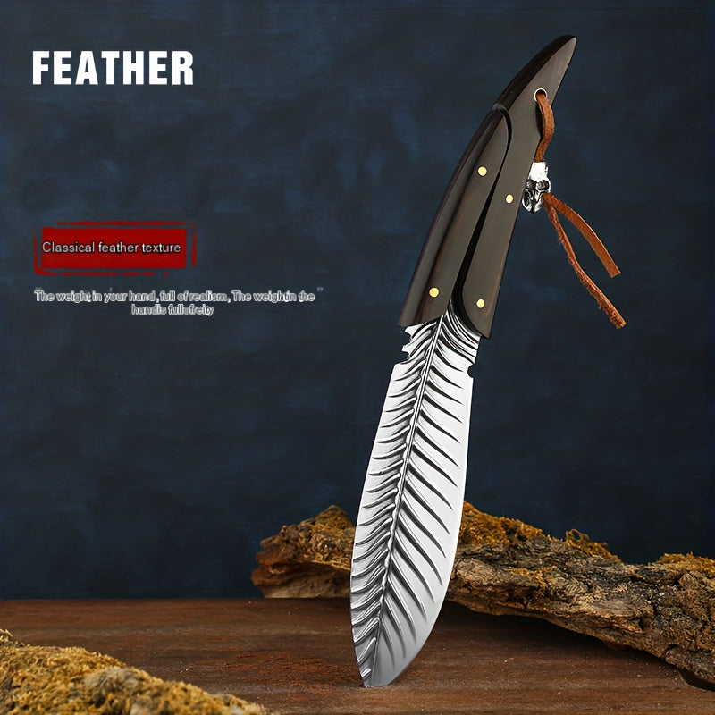 1pc, Feather Pattern Knife, Household Fruit Knife, Steak Knife, Camping Lamb Knife, Barbecue Meat Knife, Cleaver Knife, Meat Butcher Knife, Damascus Steel Feather Knife For Outdoor Camping Picnic, Kitchen Stuff