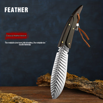 1pc, Feather Pattern Knife, Household Fruit Knife, Steak Knife, Camping Lamb Knife, Barbecue Meat Knife, Cleaver Knife, Meat Butcher Knife, Damascus Steel Feather Knife For Outdoor Camping Picnic, Kitchen Stuff